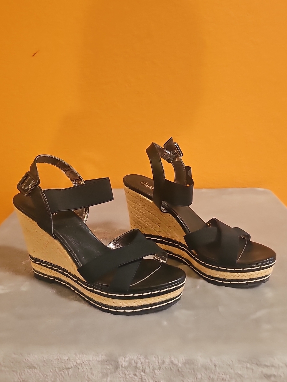Charles By Charles David Black Espadrille Wedge Sandals
